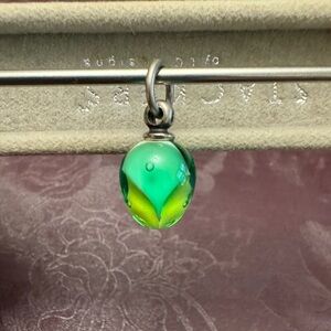 Trollbead glass green and yellow with bubbles dangle